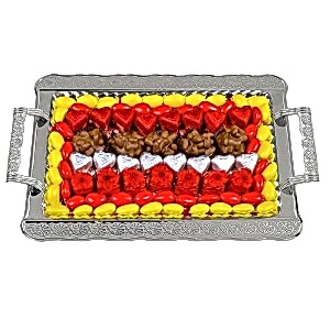 Kırmızı Çiçekli Kalpler Nişan Çikolatası